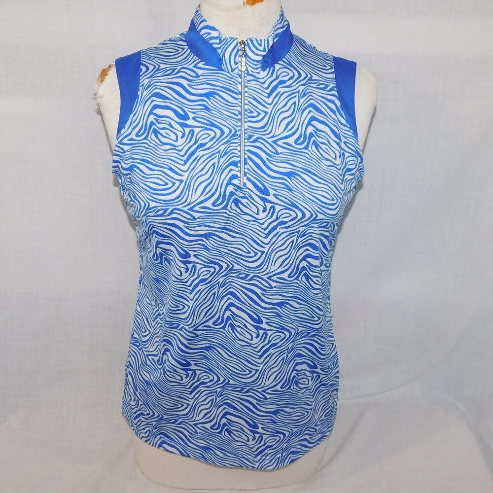Sport Haley Blue White Sleeveless 1/4 Zip High Neck Golf Polo Shirt Womens M